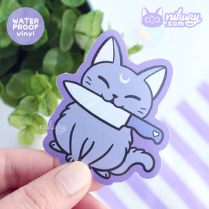 Kat met mes sticker Zwart Meowgic