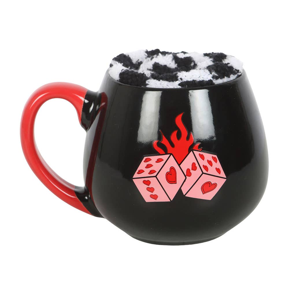 Rebel Romance Mug &amp; Socks Gift Set – Flaming Dice
