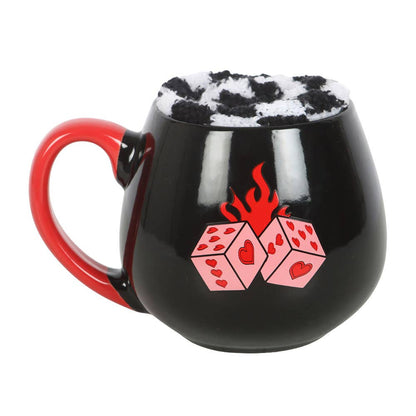Rebel Romance Mug &amp; Socks Gift Set – Flaming Dice