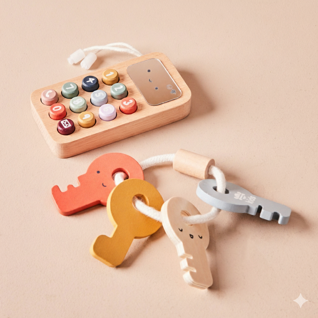 Article Enfant Ensemble de Jouets Téléphone et Clés en Bois Just Bee Kids