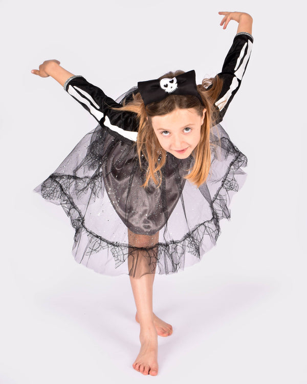 Robe Squelette avec Serre-tête 110-116 cm 4-6 Ans