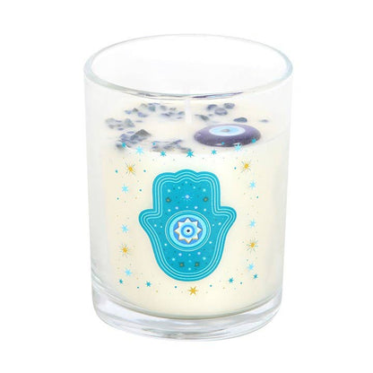 Bougie Main de Hamsa Rose Blanche avec Cristaux
