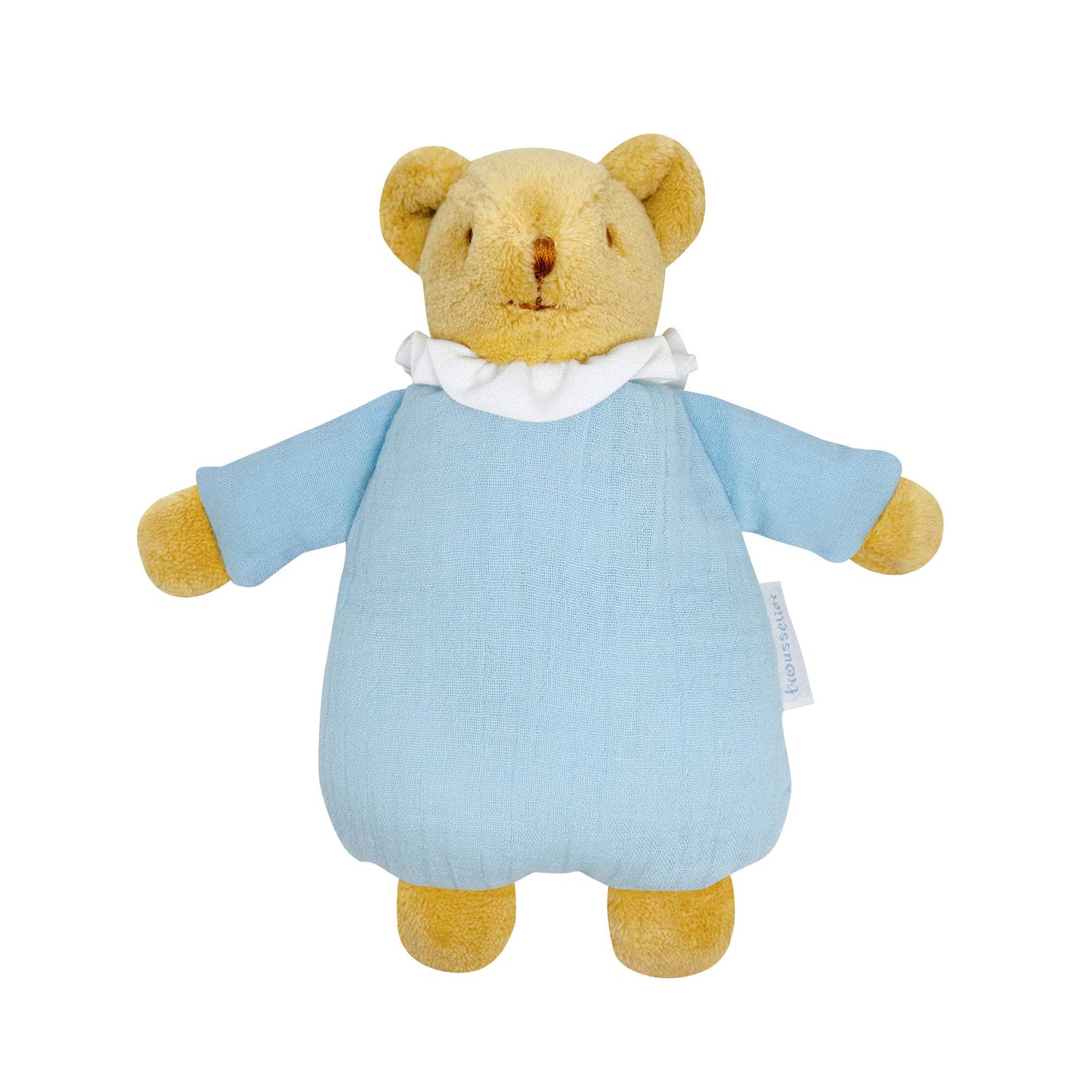 Ours Nid d'Ange Doudou Hochet - Coton Bio Bleu Ciel
