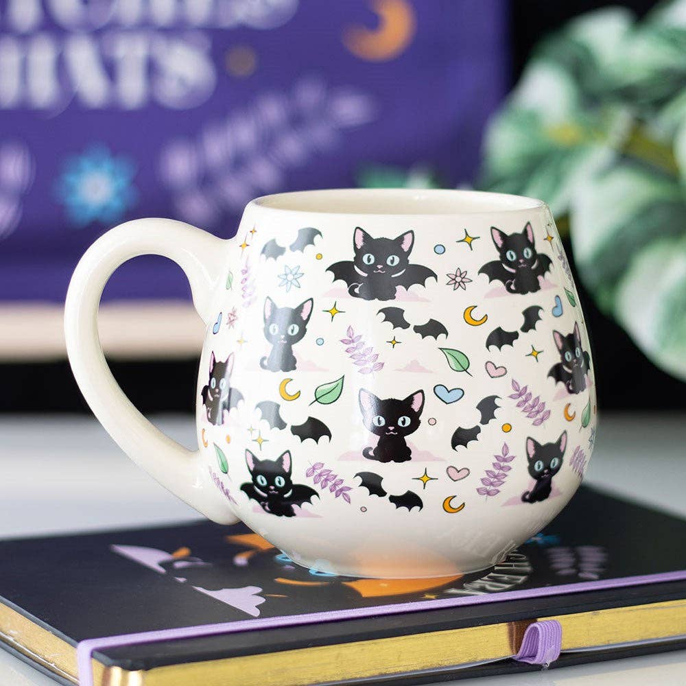 Tasse ronde en céramique avec motifs de chats noirs mignons et mystérieux