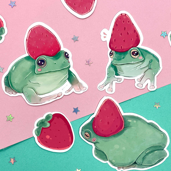 Stickerpakket met aardbei en kikker