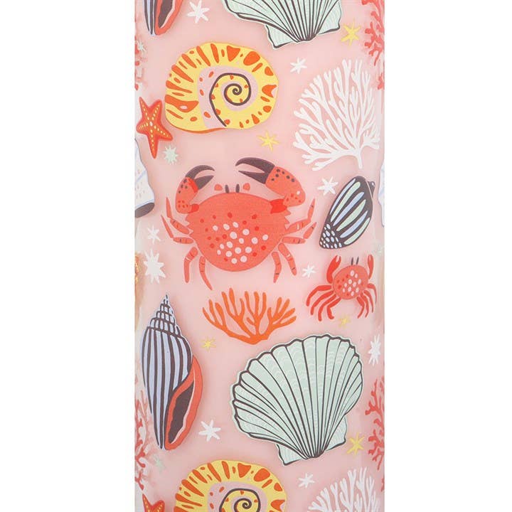 Pastel Seashell Print Coastal Pillar Candle & Coconut and Sea Salt
