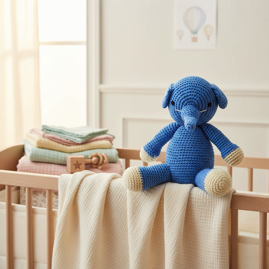 Peluche XL en Crochet - Éléphant Bleu
