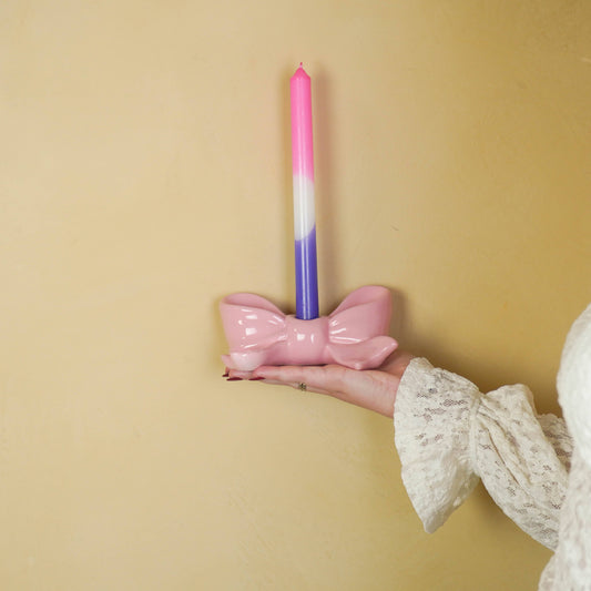 Kandelaar - Knoop - Keramiek - Roze - 18x9x7 cm