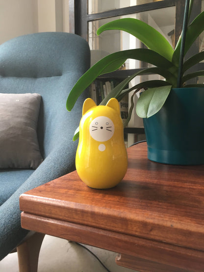 Yellow Daruma Cat "Good Fortune"