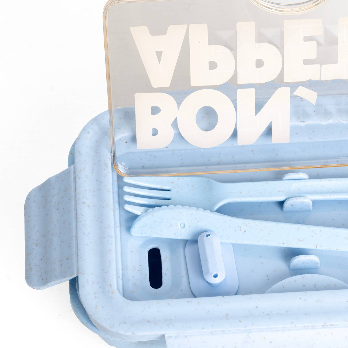 Lichtblauwe lunchbox Bon Appétit