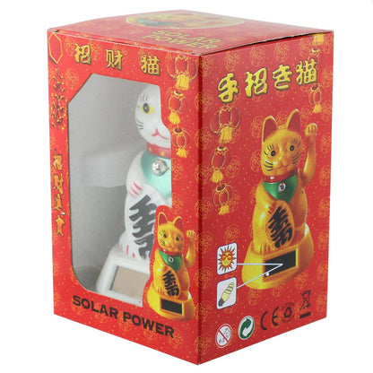 Gelukskat Maneki-neko Wave Cat solar 12cm wit