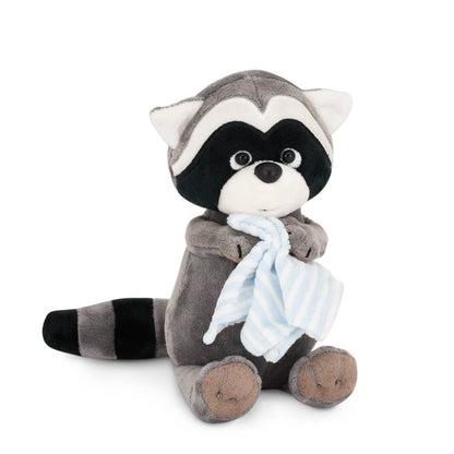 Denny the raccoon plush toy with towel, 15 cm