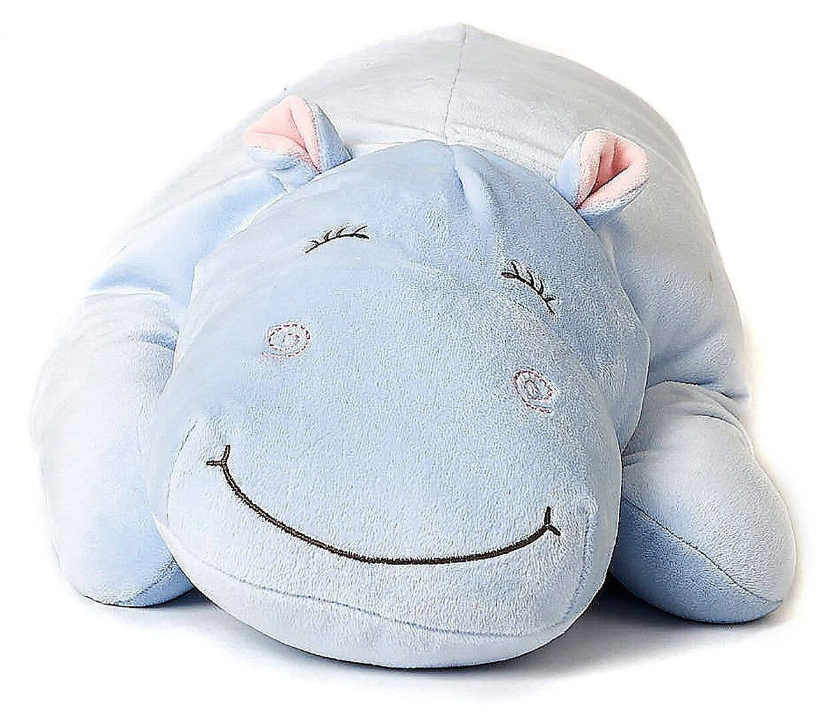Coussin peluche hippopotame bleu clair