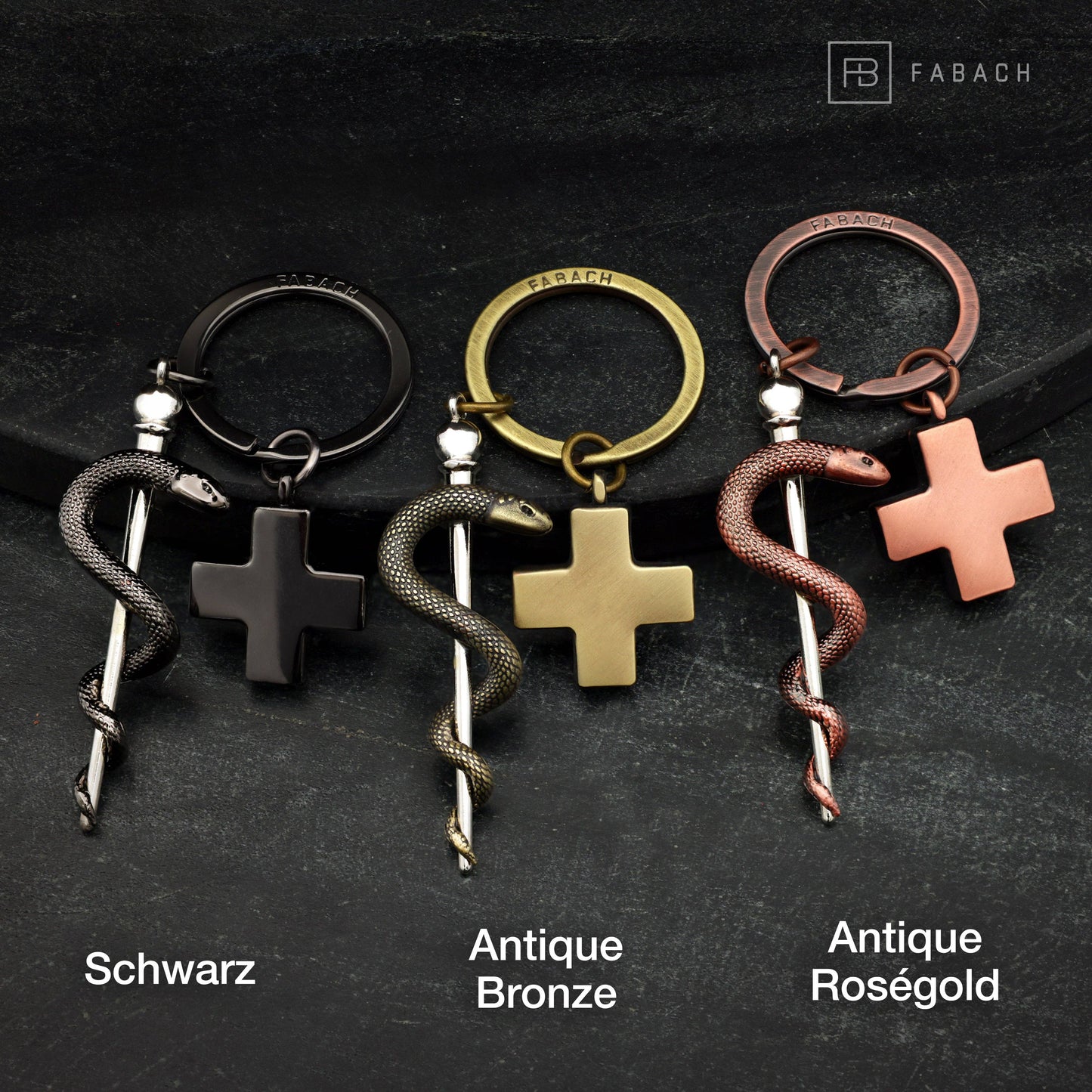 Rod of Aesculapius Keychain with Medical Cross