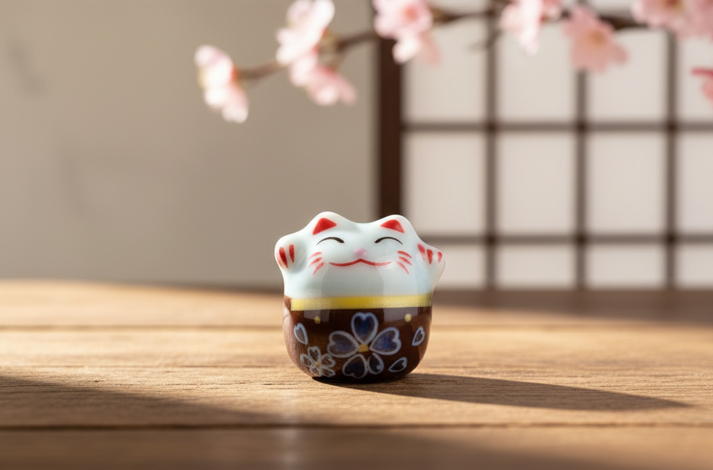 White and plum brown lucky cat pearl