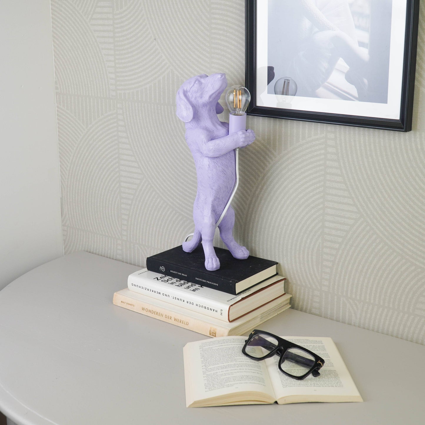 Table Lamp - Dachshund Lamp - Polyresin - Lilac - E14 - 10x15x38cm