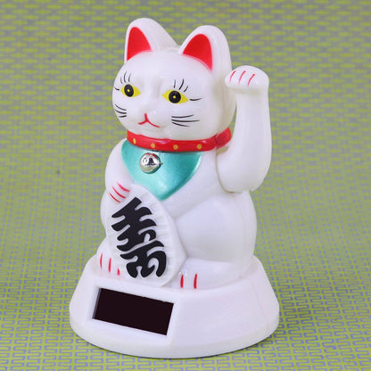 Gelukskat Maneki-neko Wave Cat solar 12cm wit