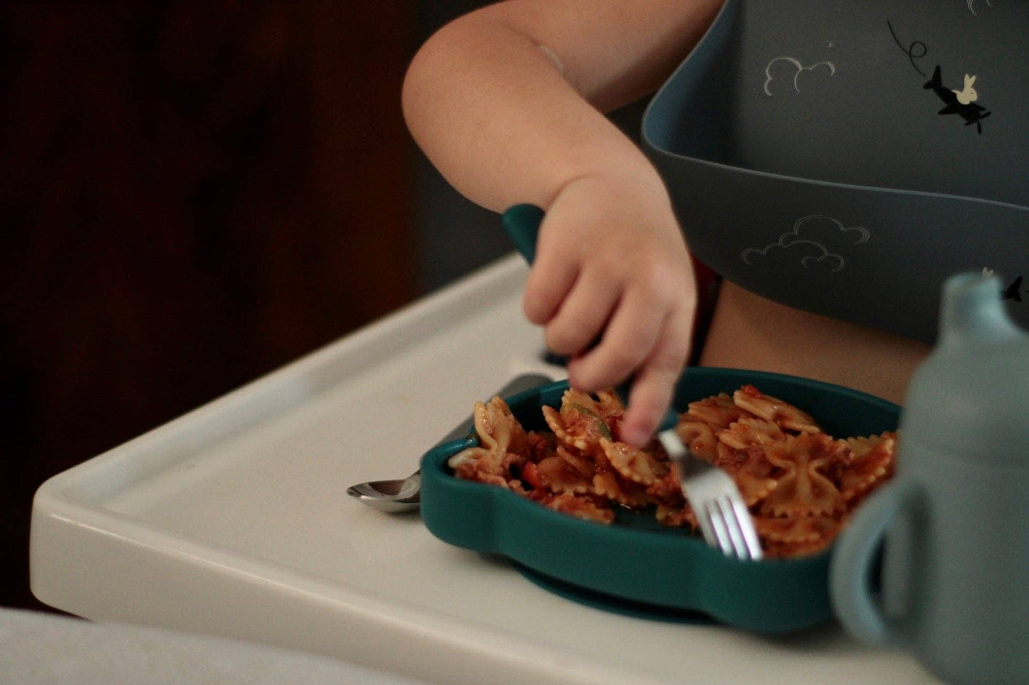 Bestekset (vork/lepel/mes) - grijs en blauw