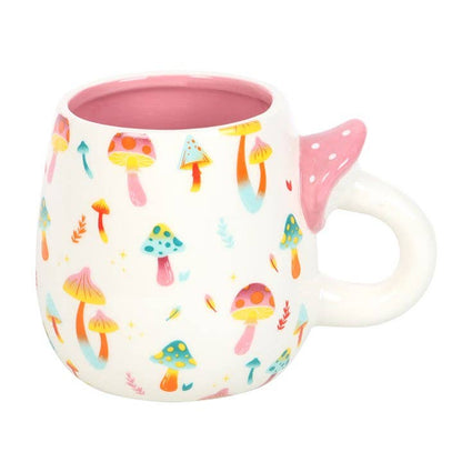 Funky Fungi ceramic mug with mushroom-shaped handle