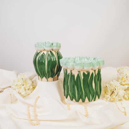 Vase - Tulips - Dolomite - Mint/Green - 14x14x18cm