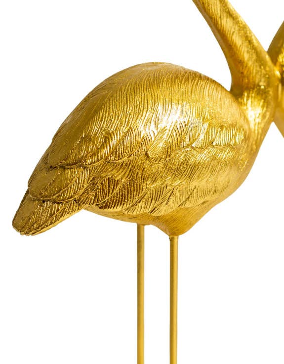 Pair of "Heart of Love" pink flamingos in antique gold