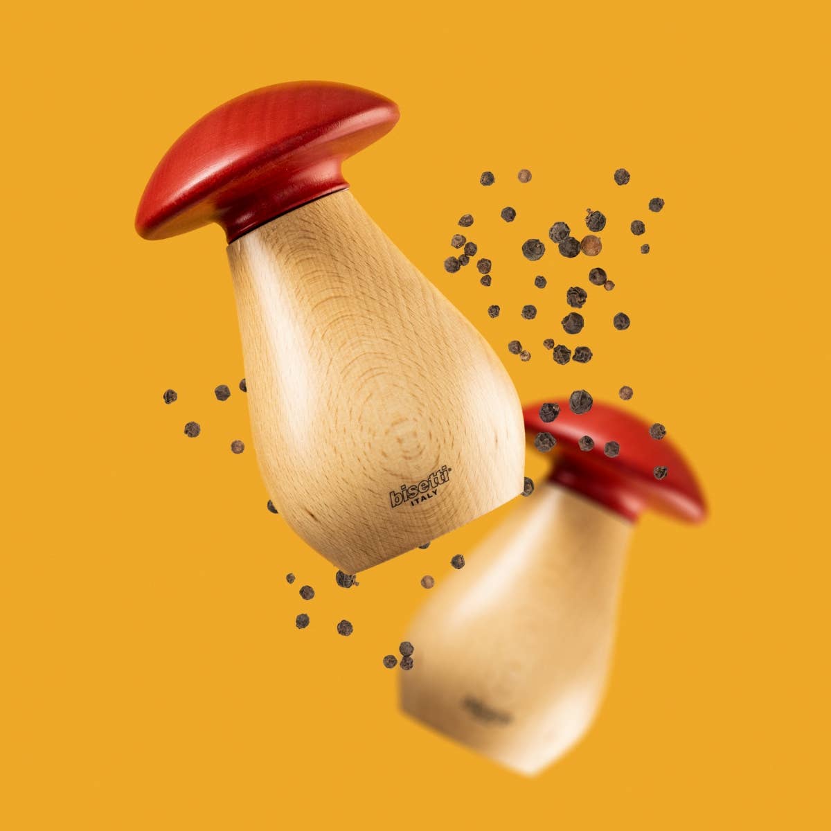 Moulin à épices «Mushrooms» hêtre naturel tête rouge