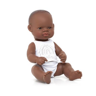ML Poupées: POUPÉE BÉBÉ FILLE AFRICAINE 32cm, parfumée vanille, imperméable, poupée sexuée, en résine, en boîte. Made in Spain, 10m+