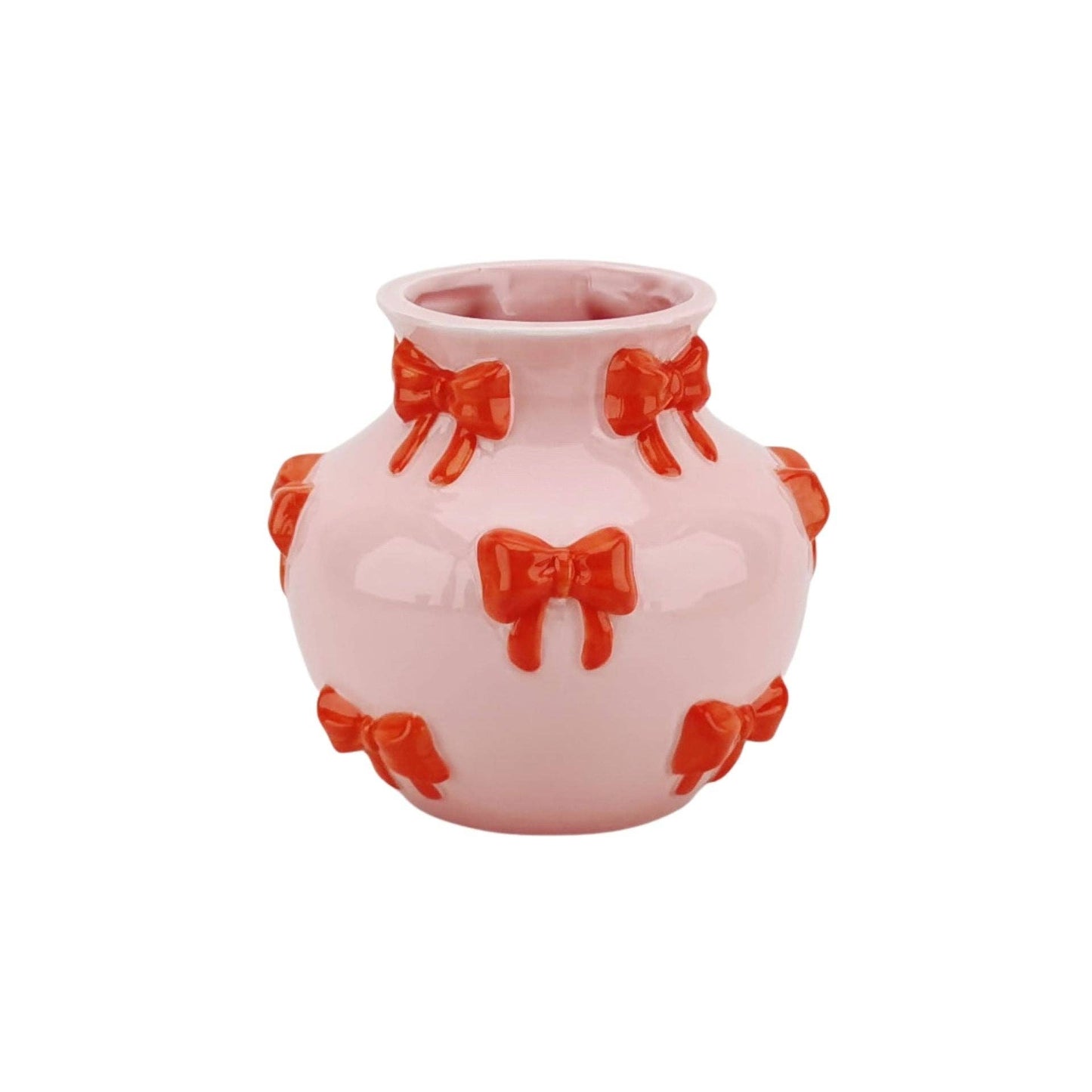 Vaas - Bloemenvaas met linten - Roze/Oranje - 14,5x14,5x13 cm