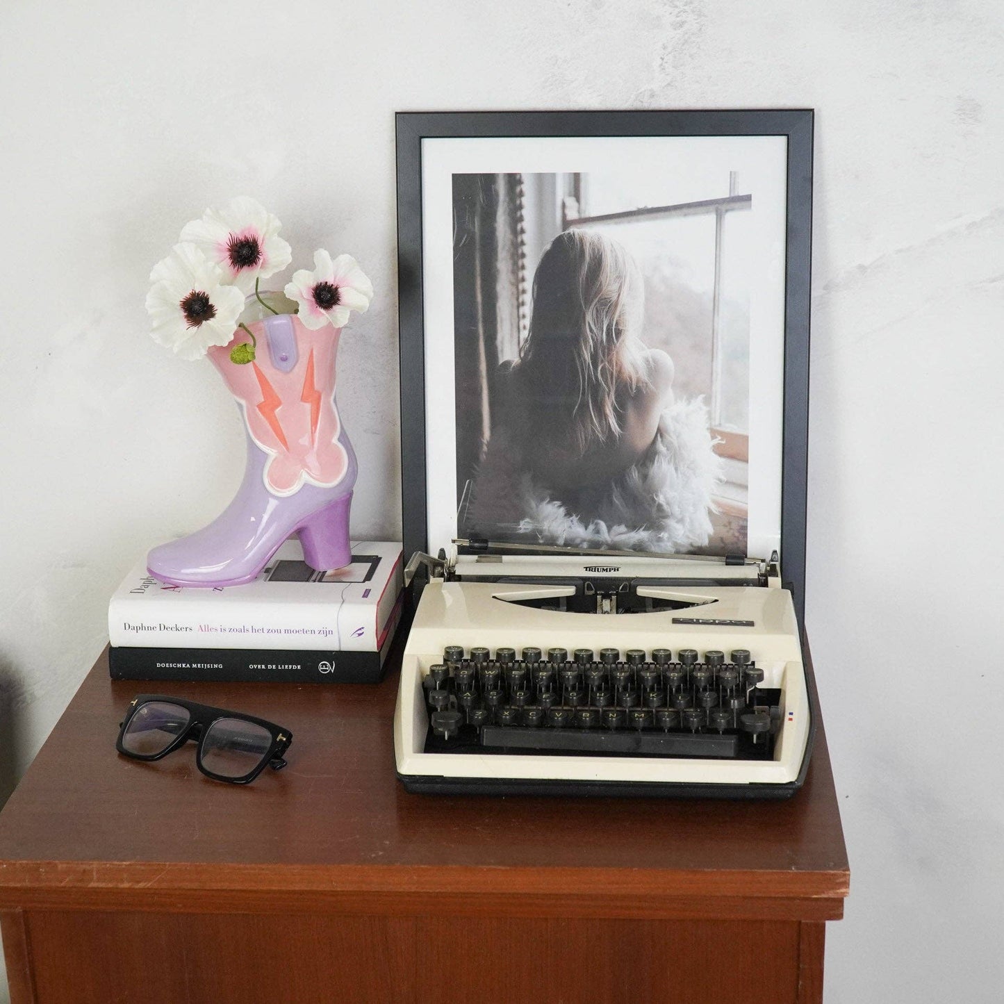 Bloemenvaas - Laarsvormige vaas - Keramiek - Roze/Lila - 16,5 x 10,5 x 26,5 cm