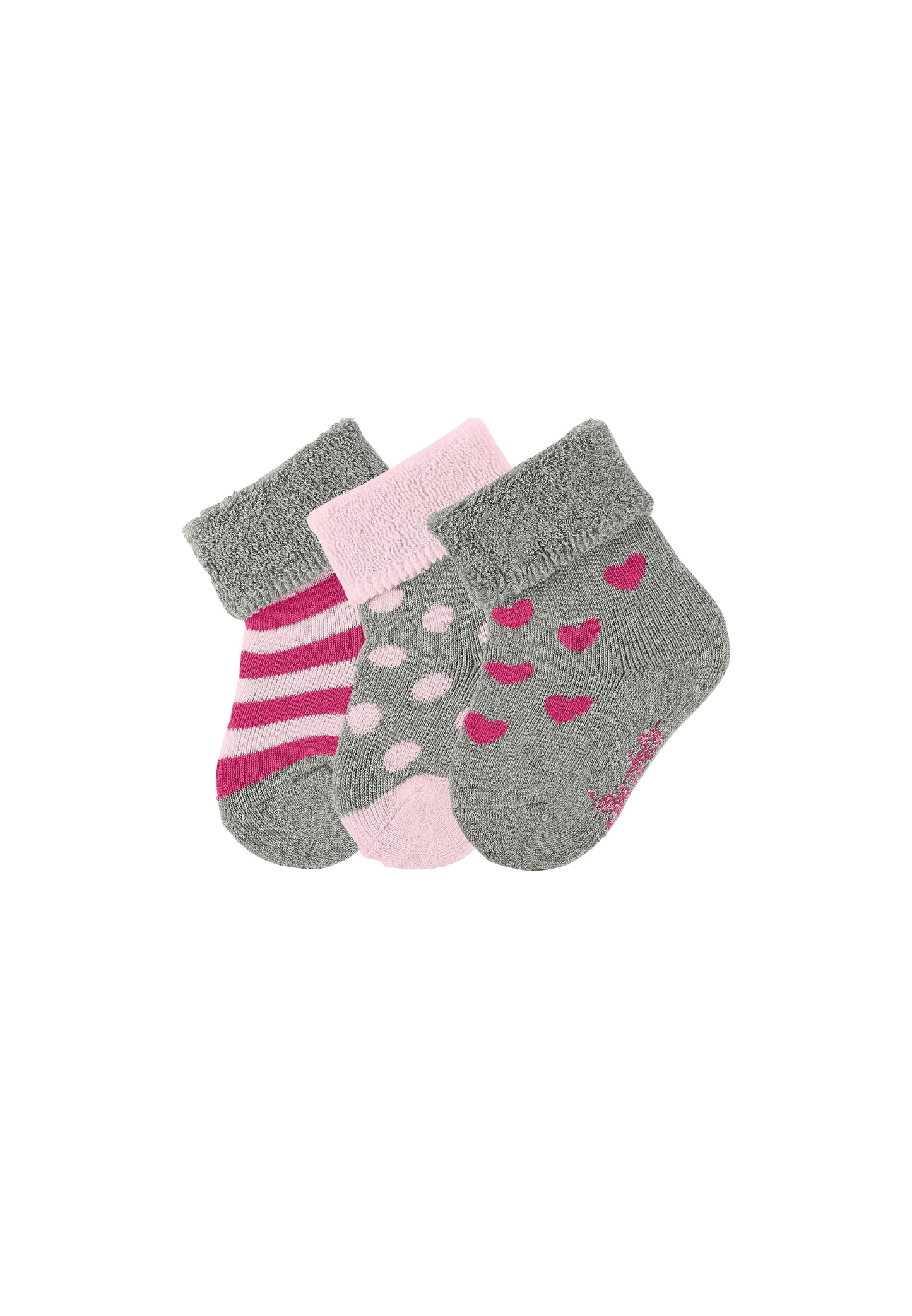 Chaussettes bébé lot de 3 rayures, pois et cœurs