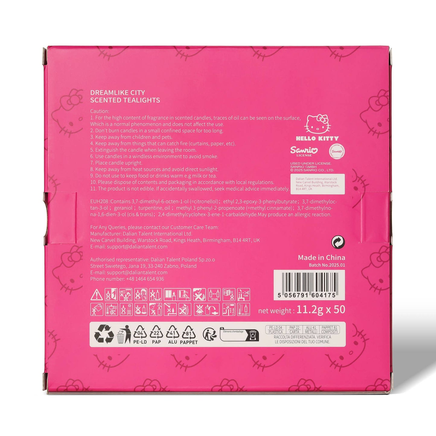 Bougies chauffe-plat roses Hello Kitty, paquet de 50, parfum Ville de rêve