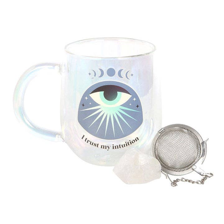 Intuition double-walled glass mug with Aura crystal tea infuser