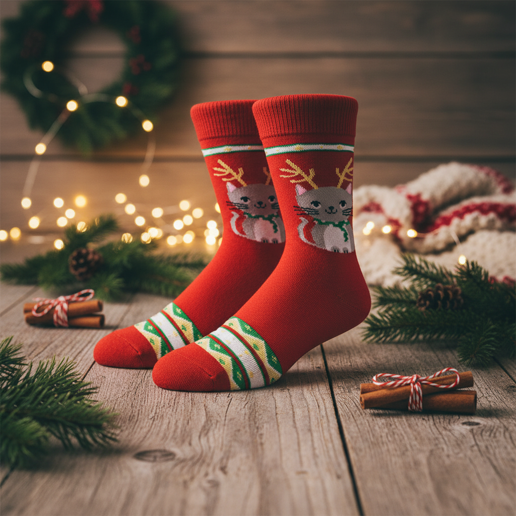 Kerstsokken met kattenmotief