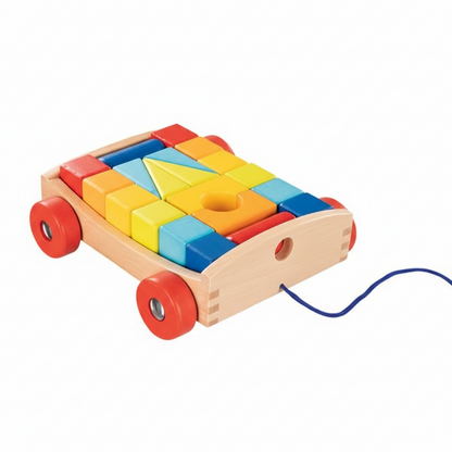 Houten trekkar met bouwblokken