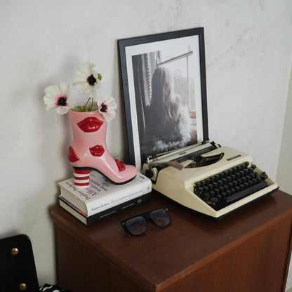 Boot Vase with Lips - Pink/Red