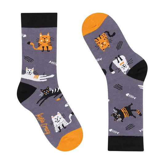 Durable and fun cotton socks for boys with cat patterns