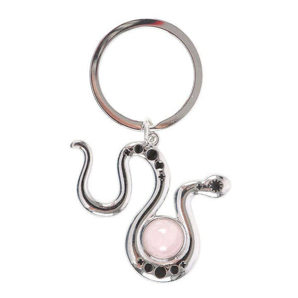 Sleutelhanger met slangmotief en rozenkwartskristal