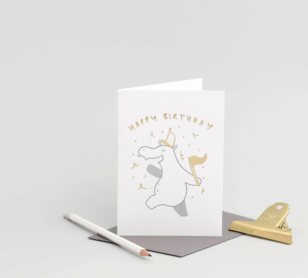 Wenskaart met nijlpaardmotief "Gefeliciteerd met je verjaardag"