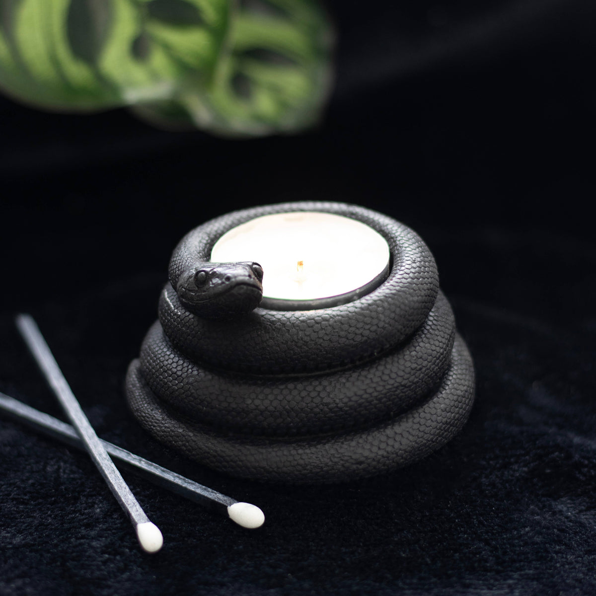 Bougeoir Serpent Noir pour Bougie Chauffe-Plat – Creepy Tealights