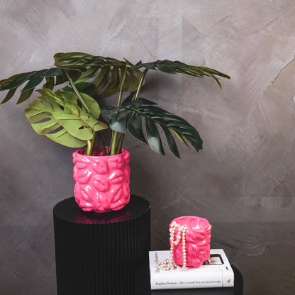 Pot - Bisous - Céramique - Rose Néon - 17,5x17,5x17,5cm