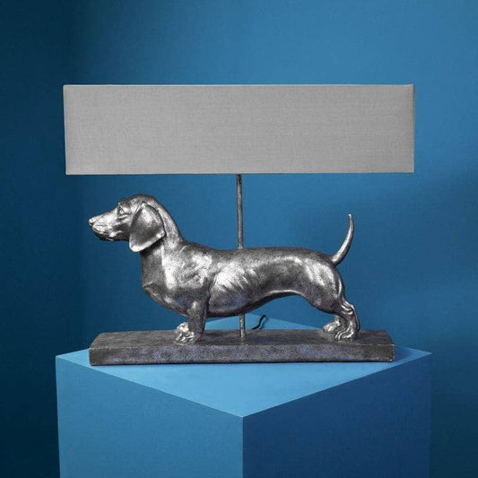 Frank Silver/Grey Dachshund Table Lamp, Poly, 60 x 14 x 48.5 cm