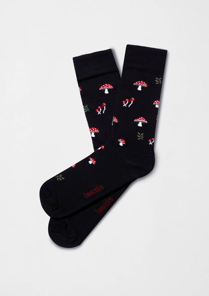 BeMushroom Black - Chaussettes en Coton Bio 100%