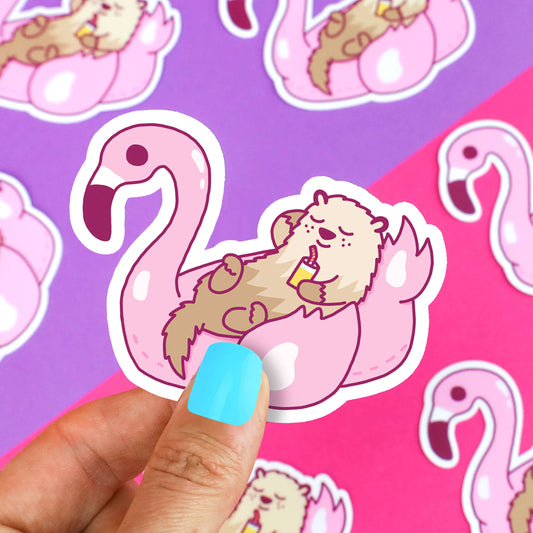 Pool Party Otter on Flamingo Float Sticker