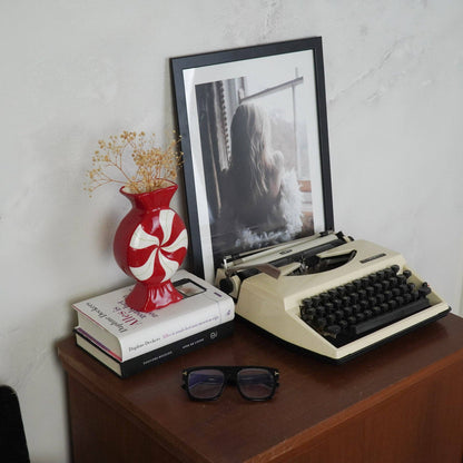 Bloemenvaas - Karamelkleur - Keramiek - Rood/Wit - 12x6,5x20cm