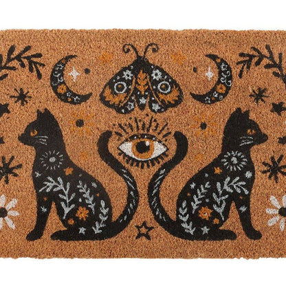 Paillasson Halloween naturel — chat folklorique effrayant