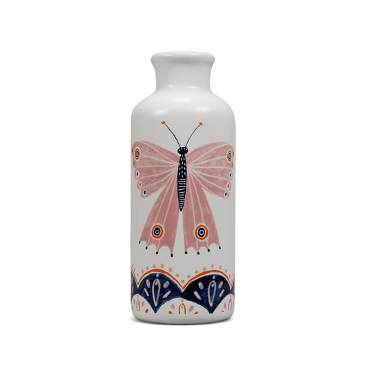 Roze vlinder/mot keramische vaas