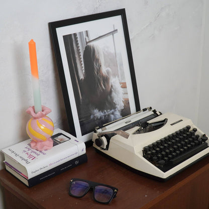 Bougeoir - Bonbon Toffee - Céramique - Rose/Jaune - 8,5x8,5x13 cm