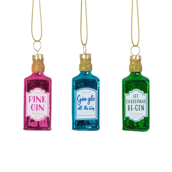 Mini kerstballen, gin-flessen