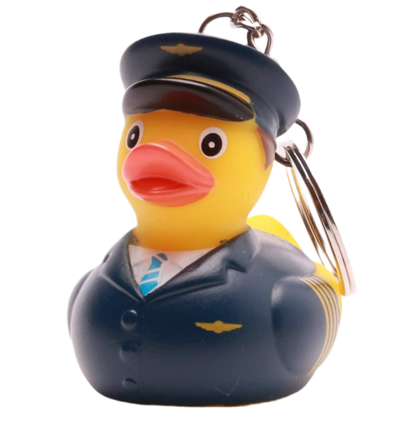 Sleutelhanger met eendjes en een vliegtuigpiloot