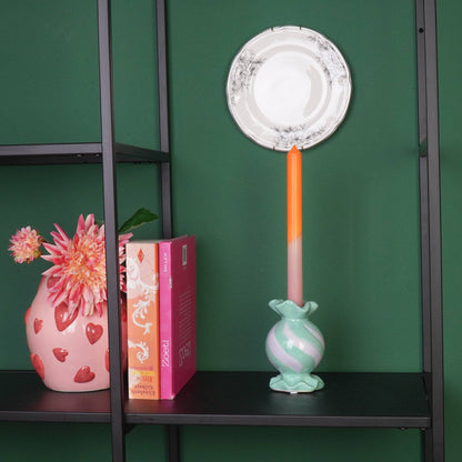 Round Toffee Candy Candle Holder - Ceramic - Mint/Lilac - 8.5x8.5x13 cm